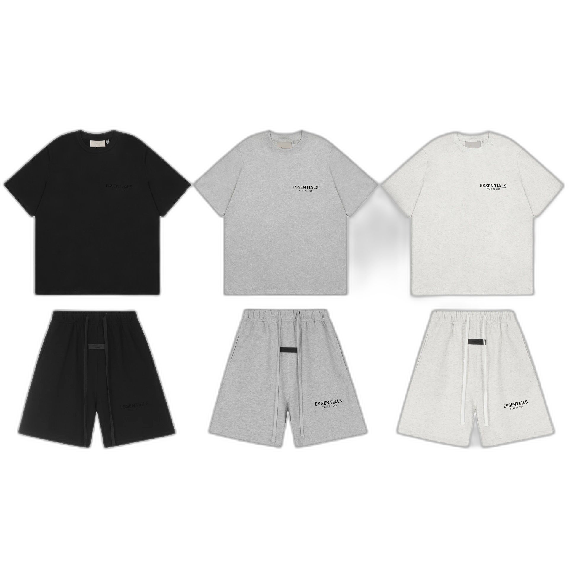 ESSENTIALS double line front and back letter flocked summer cotton FOG short sleeve shorts set FEAR OF GOD