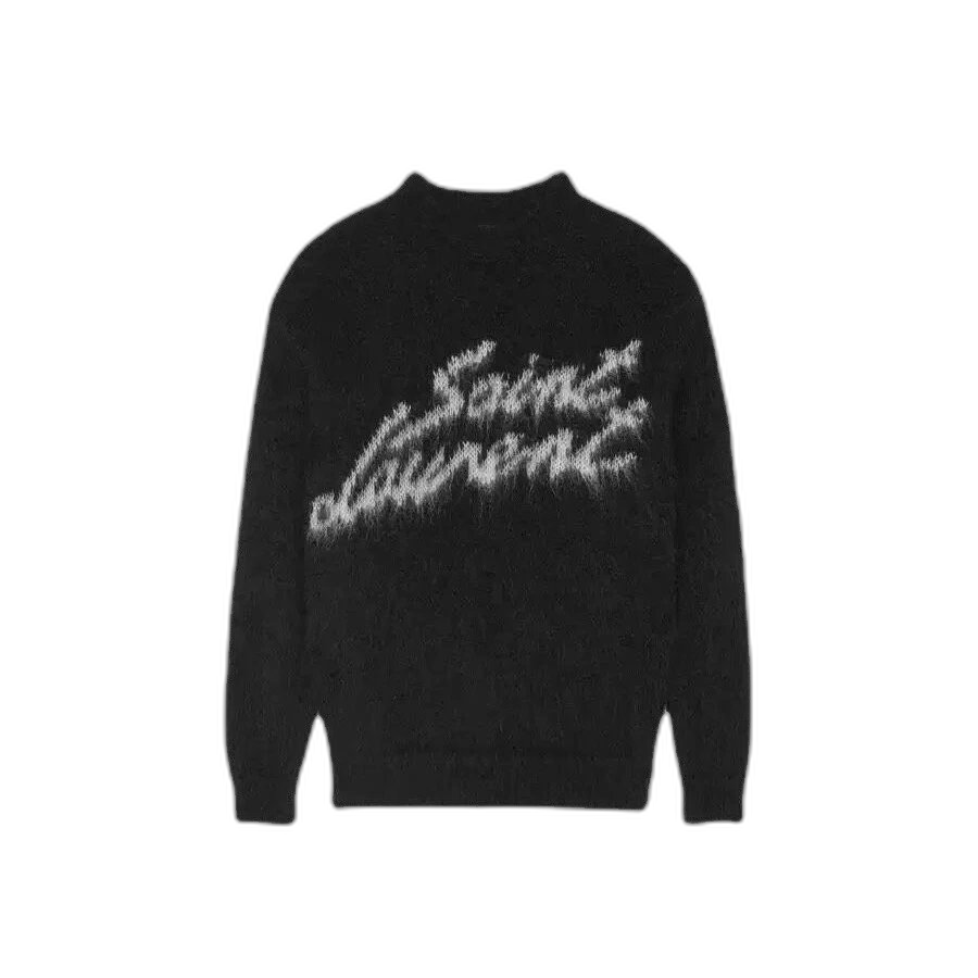 2026 winter new signature letter loose soft sticky mohair black sweater lazy style sweater top for men and women