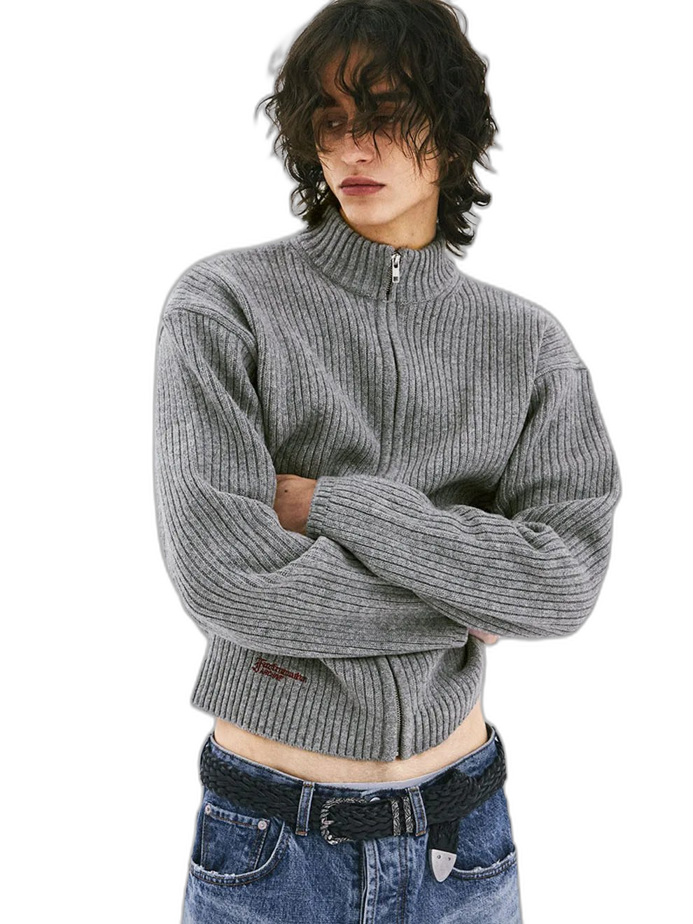 Current FarArchive 26ss Tailored Stand Collar Knitted Wool Zip Jacket Embroidered Short Jacket Old Money Style