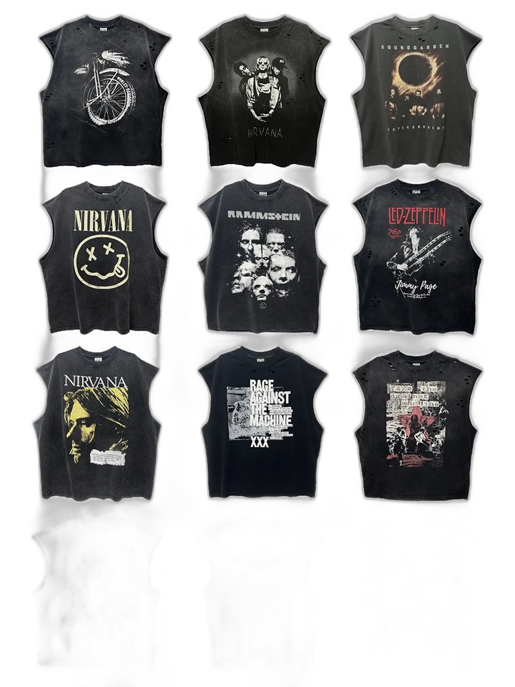 Trendy brand vintage VTG heavy duty washed old high street American vintage loose shoulder vest sleeveless t-shirt for men