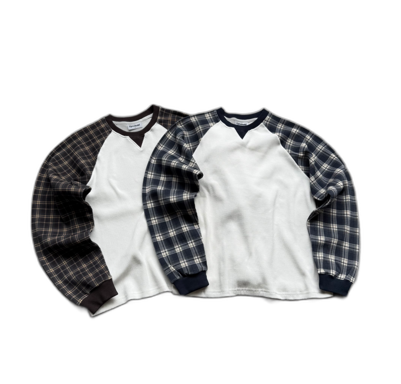 Fyredwrld Vintage Check Patchwork Waffle Long Sleeve