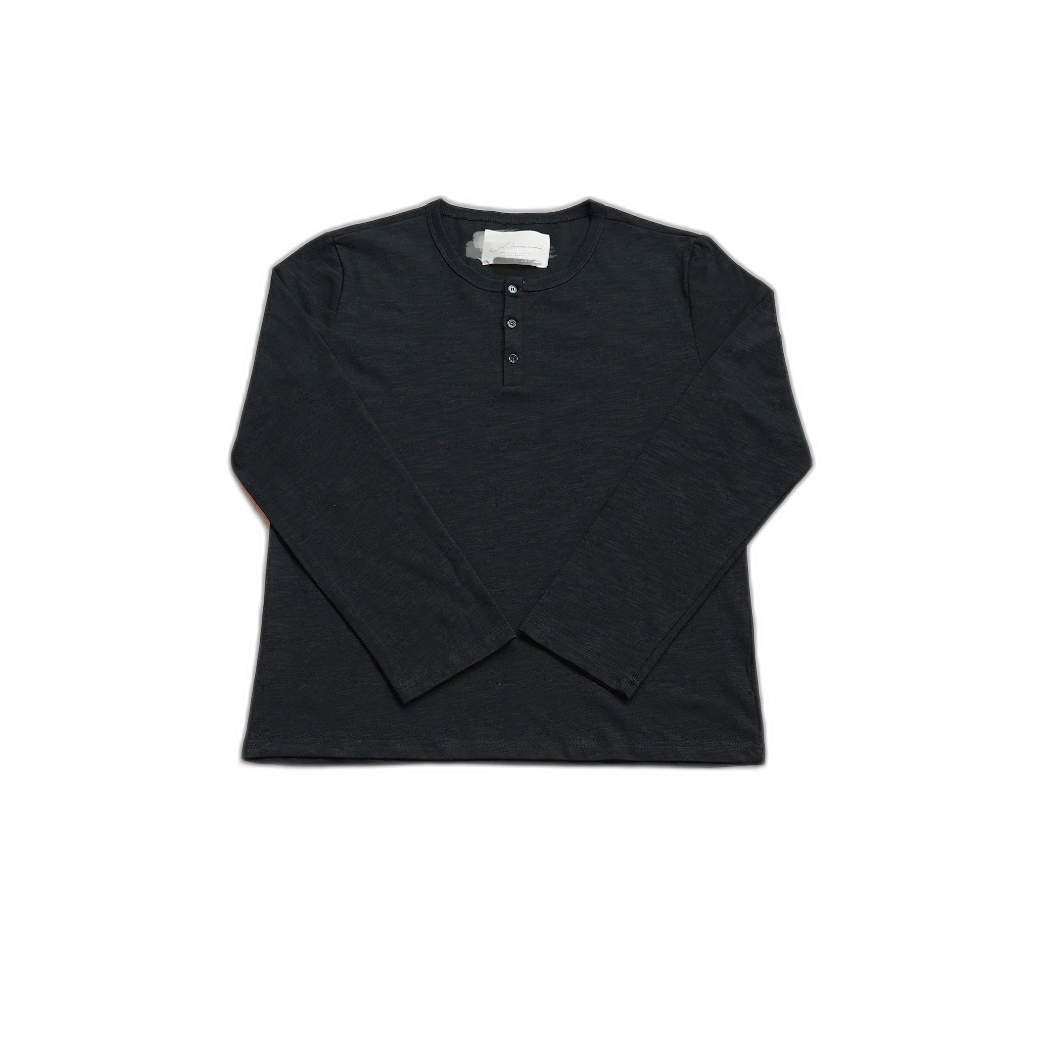 W-RV black bamboo cotton henley collar breasted long sleeve T