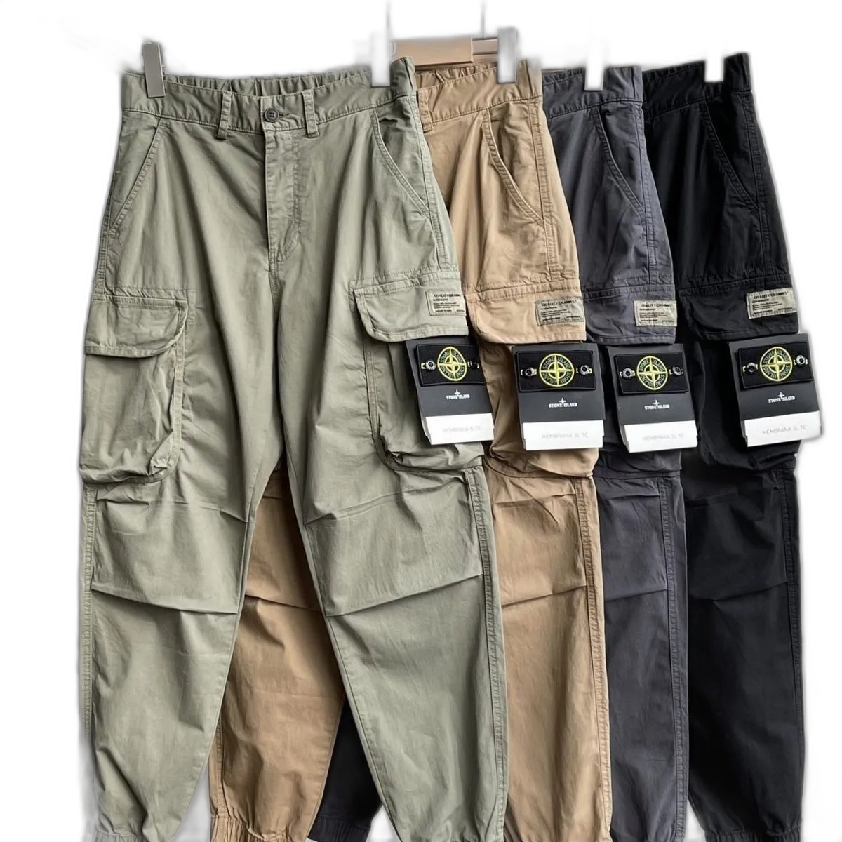 Autumn and winter Stone stone emblem new workwear pants men’s thin side pocket cuff casual trousers INS trend