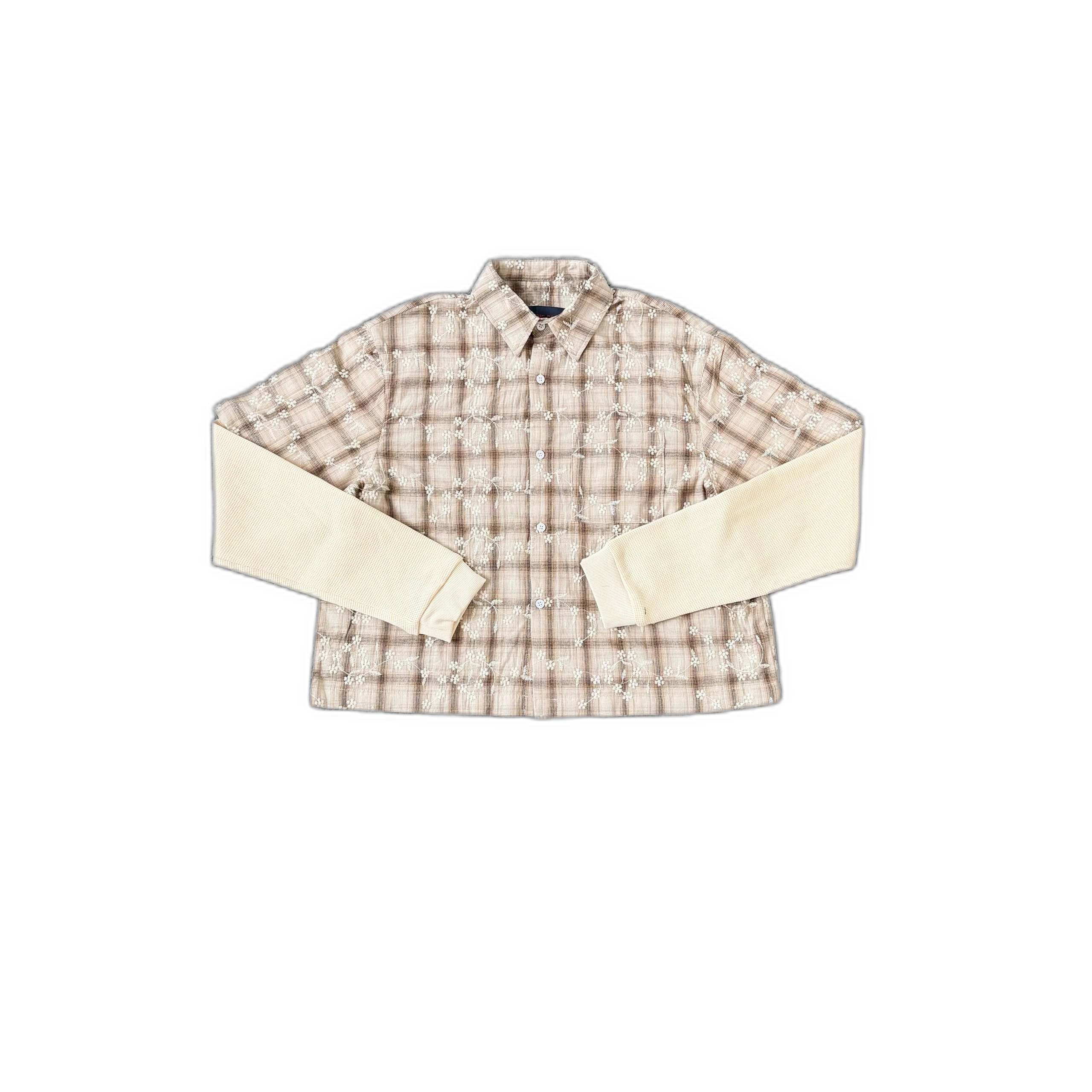 L-jacquard embroidered fake two-piece long sleeve shirt