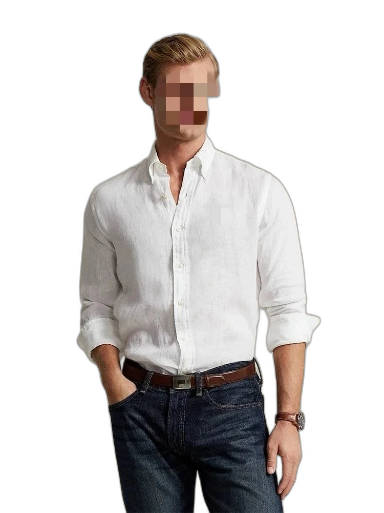 RL classic fit linen shirts for men and women, available in twee colors linen shirt (long sleeve) C