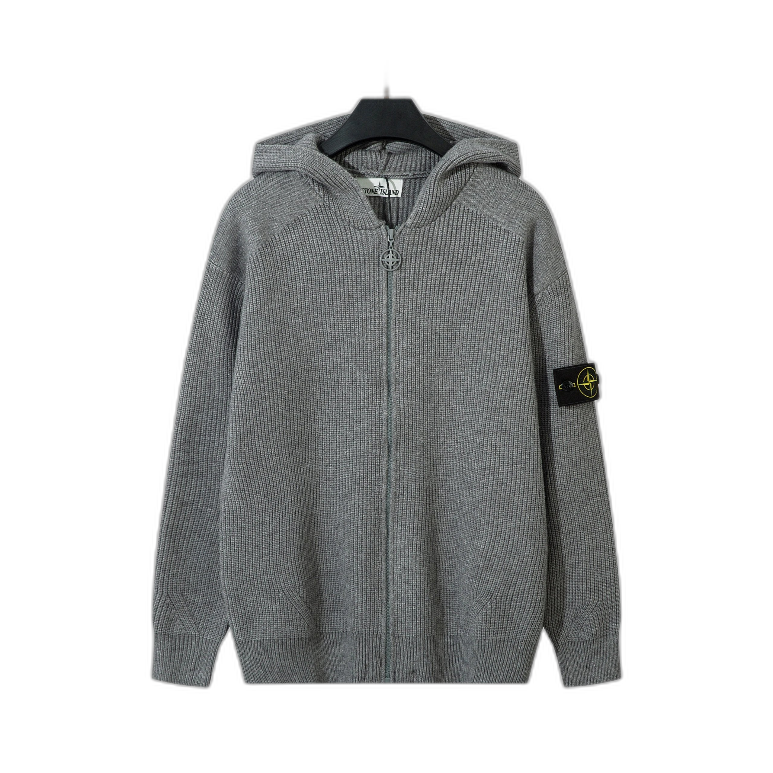 new zipper open chest hooded collar knitted sweater
