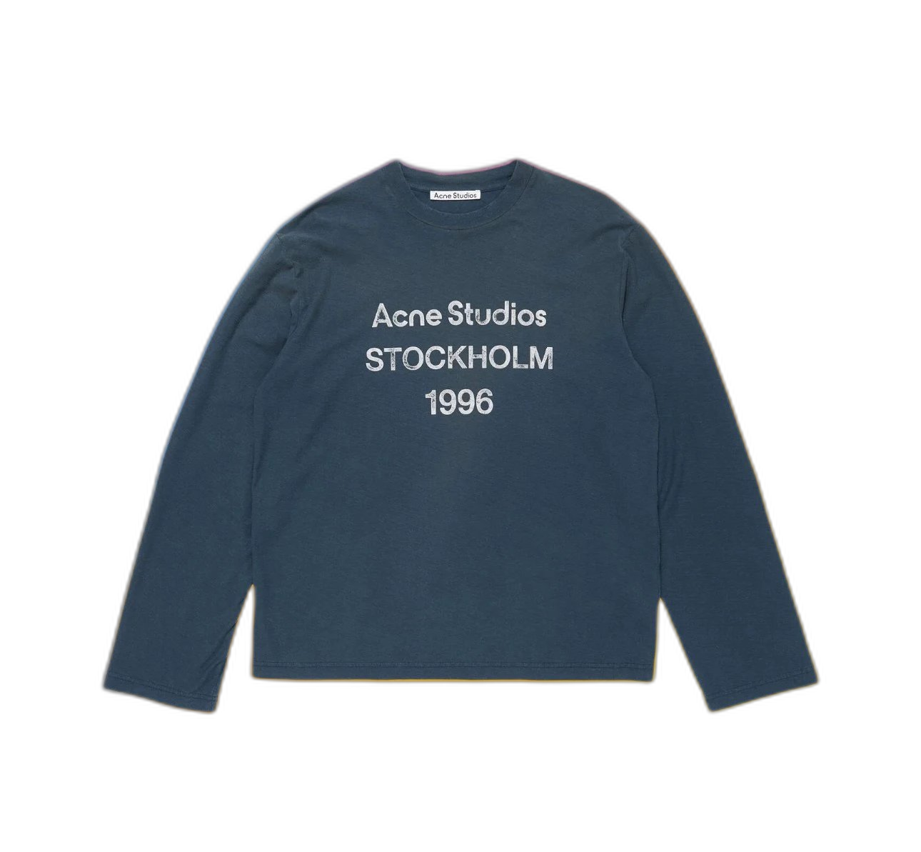 (In Stock) Independent SS1996 Distressed Letter Print/Blue Long Sleeve/Distressed Stained Technology/Hand-painted Neckline Details/Cotton and Linen Fabric/